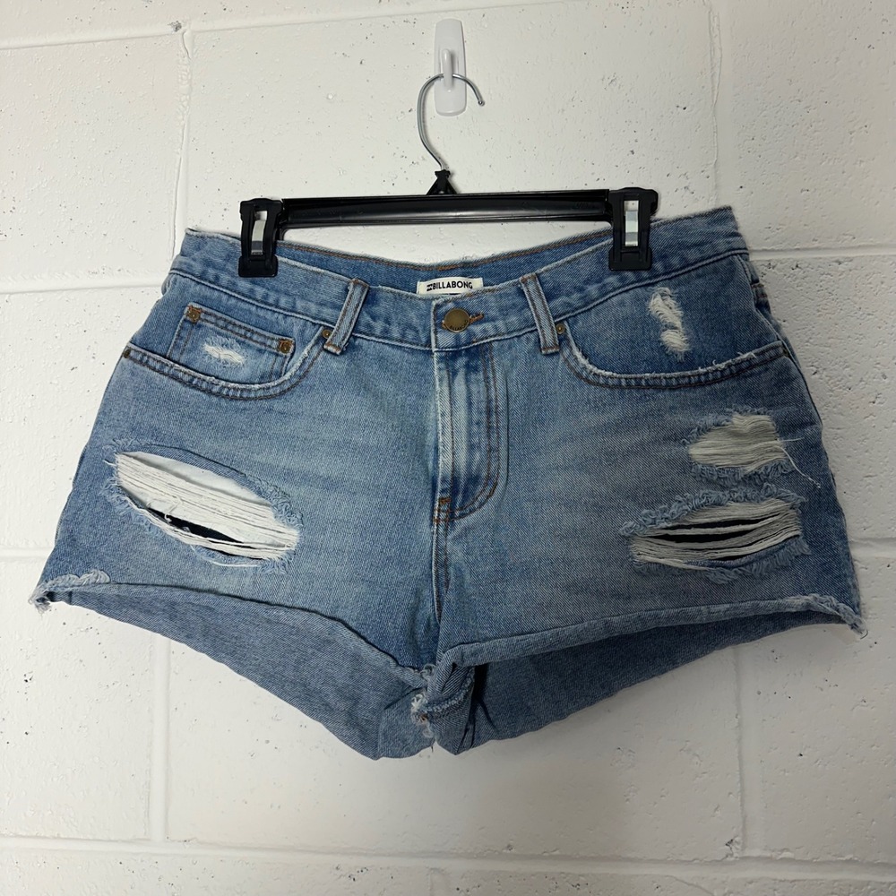 Billabong Womens Denim Jean Shorts Distressed Ripped Blue Size 30‎